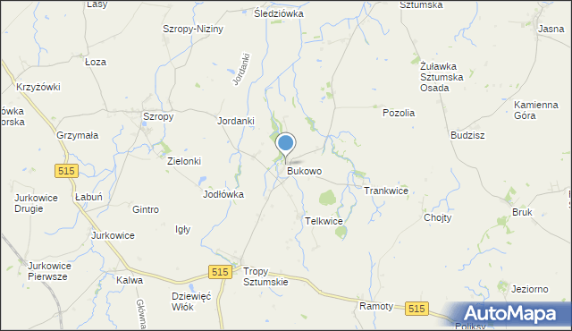 mapa Bukowo, Bukowo gmina Stary Targ na mapie Targeo